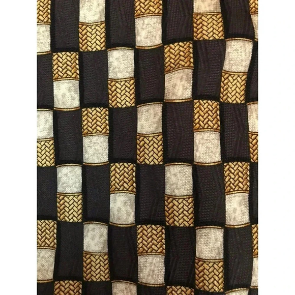 Valentino Cravatte Brown Gold Checker Weave Check 100% Silk Classic Neck Tie - Picture 2 of 5